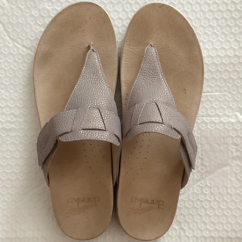 Dansko Taupe Metallic Leather Thong Sandals